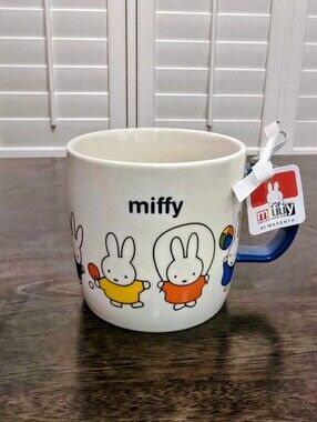 miffy White Ceramic Mug with Colorful Bunny Print and Blue Handle